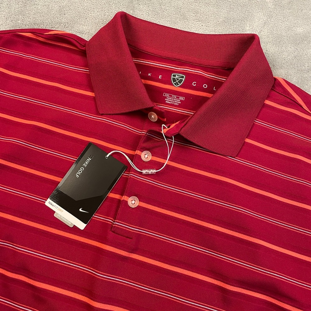 NWT Nike Golf XXL Red Orange Striped NikeFIT DRY Short Sleeve Polo‎ Shirt NEW
